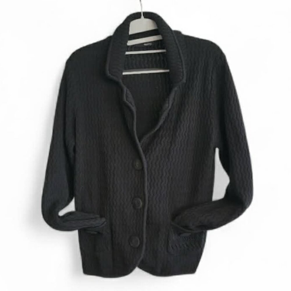 Raisey Knitted Sweater Black Button Up Women's Size XL Retro